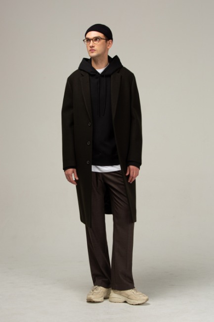 Black-khaki cashmere hidden pocket coat [HC21]