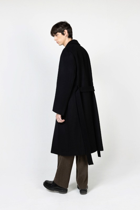 Black cashmere belted single coat [HC30]