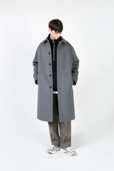 Melange grey cashmere balmacaan coat [HC31]
