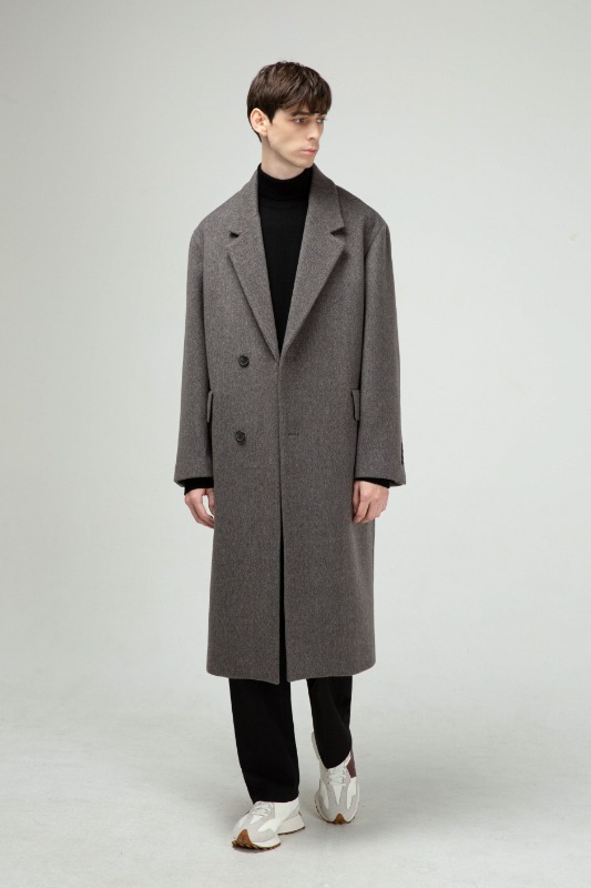 Diagonal grey cashmere 2button single coat [HC29]